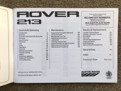 1987 Rover 200 Series Handbook - Image 2