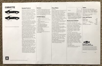 1972 Chevrolet Corvette Poster/order guide - Image 2