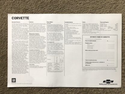 1973 Chevrolet Corvette Poster/order guide - Image 2