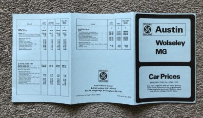 1973 Austin Morris Cars Price List Mini, Maxi, Princess, MG, Wolseley - Image 3