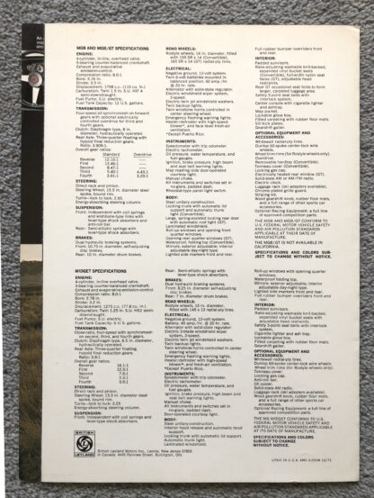 1973 MG MGB, MGB GT, Midget Brochure - Image 5