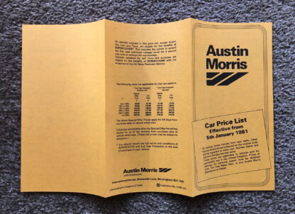 1981 Austin Morris Cars Price List Mini, Metro, Maxi, Princess, Allegro, Ital - Image 3