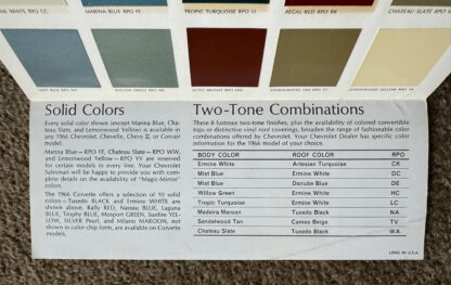 1966 Chevrolet Range Paint Colours Brochure Impala, Caprice, Corvette, Nova - Image 4
