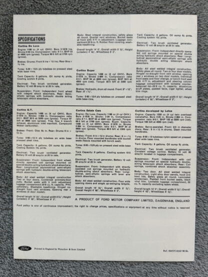 1963 Ford Cortina Brochure inc Lotus - Image 3