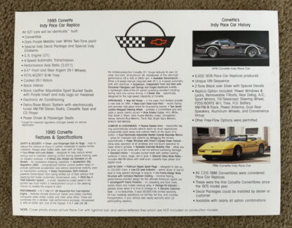 1995 Chevrolet Corvette Indi Pace Car Brochure - Image 2