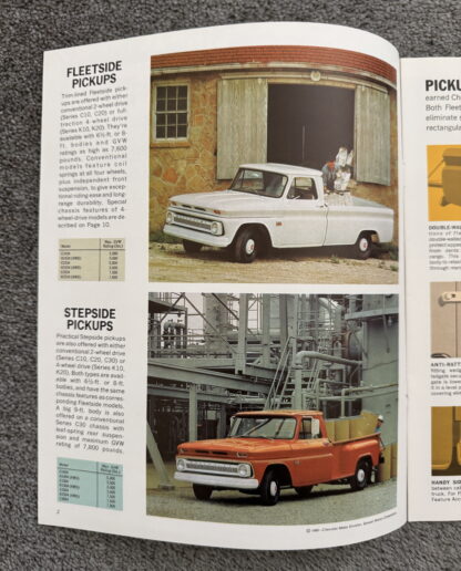 1966 Chevrolet Pickup Brochure C10, C20, C30, K10, K20 Fleetside, Stepside - Image 2