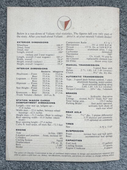 1960 Chrysler Valiant V-100, V-200 Story Brochure - Image 7