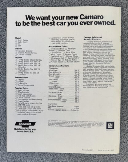 1972 Chevrolet Camaro Brochure - Image 9
